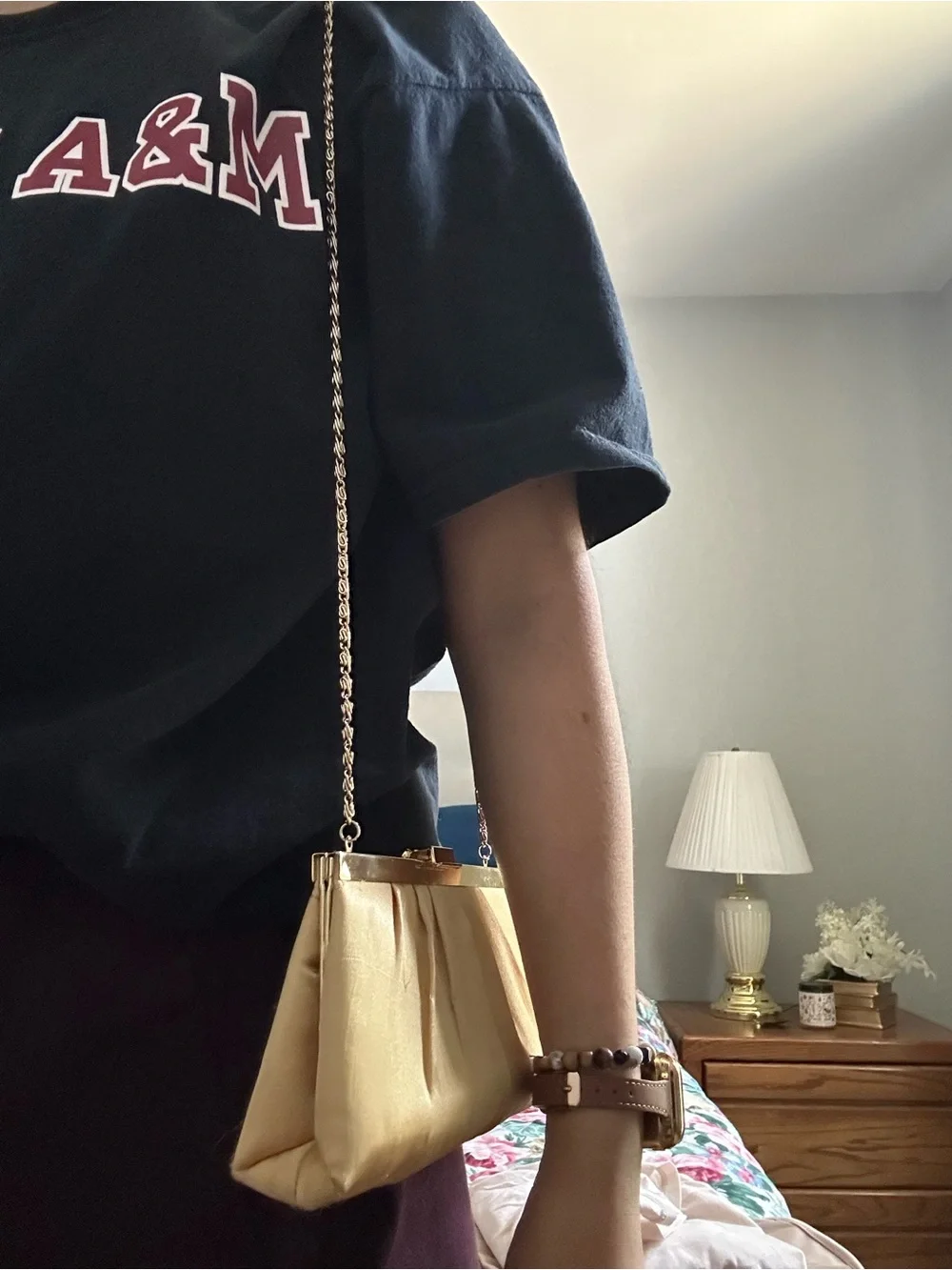 Gunne Sax Gold Satin Chain-Strap Clutch